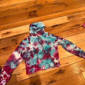 Aviator nation pink and blue tie dye crop hoodie size small